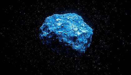 A large blue colored asteroid floats in the vast starry sky