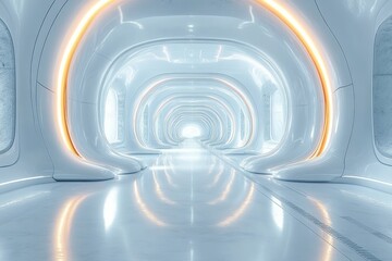 Poster - A futuristic, minimalist corridor showcasing sleek lines and luminous accents, evoking a sense of advanced design and innovation.