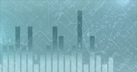 Wall Mural - Image of statistics and lines recording over mathematical equations