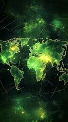 Aufkleber - Global Network Connections Futuristic World Map Green Technology Abstract Art