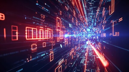 Futuristic cyberspace with digital data streams, ideal for tech and science presentations