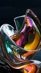 Poster - Abstract Colorful Glass Sculpture Digital Art Vibrant Iridescent Swirls and Curves