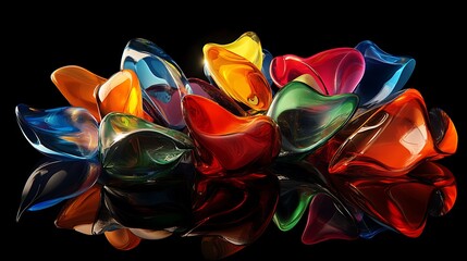 Poster - Abstract Colorful Glass Sculpture Reflection on Black Background