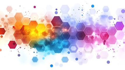 Poster - Abstract Colorful Hexagon Pattern Background with Watercolor Texture and Nebula Effect