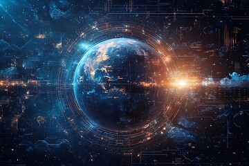 Fototapete - Global Network Digital Earth Futuristic Technology Concept Illustration