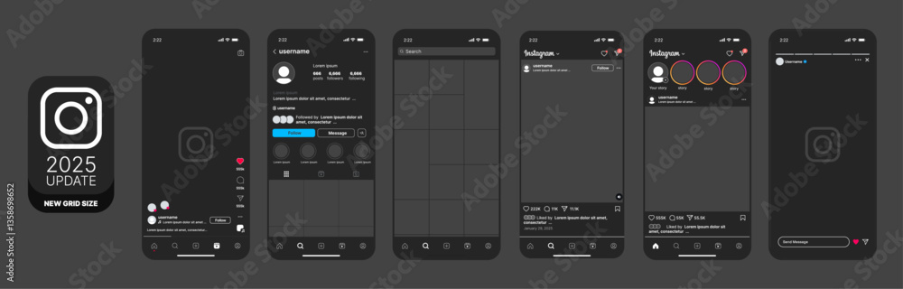 Instragram Post Interface Instagram social network app UI interface mockup dark mode. instagram ...