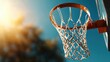 © maesarin - Basketball hoop with net in an indoor sports arena representing the game of basketball a popular team sport played for competition fitness and recreation
