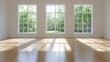 © Darungka - Empty Room with Large Windows and Sunlight on Wooden Floor Creating Shadows