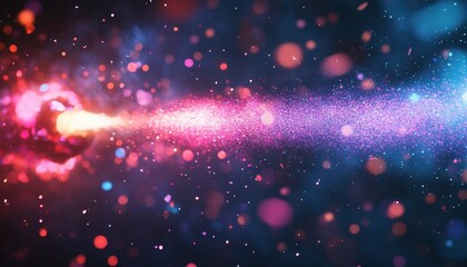 Poster - Abstract Colorful Light Particles Streaming Across Dark Background