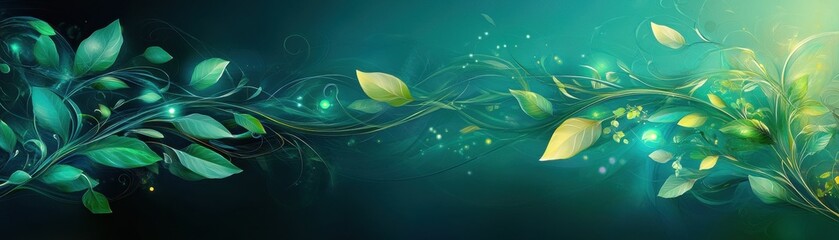 Poster - Abstract Teal And Green Leaves Splash Background