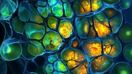 Wall Mural - colorful abstract texture with blue, green, yellow, and orange cells forming intricate organic patte