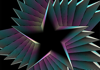 Wall Mural - stars with colorful holographic lines abstract background. vector retro design