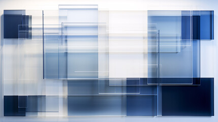 Leinwandbilder - Multiple translucent layers or sheets aligning perfectly, set against a blue and white wallpaper background.

