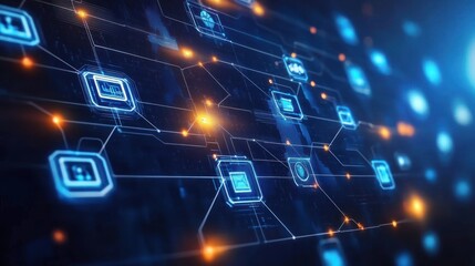 Wall Mural - Digital network interface, global interconnectedness, technology, data flow, futuristic display