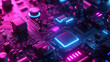© li - Abstract cyberpunk neon circuit board glowing in blue and purple, symbolizing futuristic technology and digital innovation.