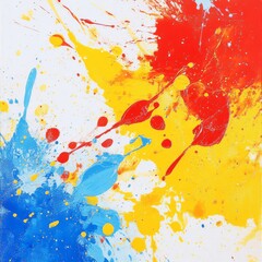 Leinwandbilder - Abstract Art: A Vibrant Explosion of Color on Canvas - Red, Yellow and Blue Paint Splatters Create a Dynamic and Energetic Composition