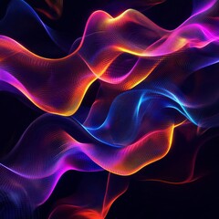 Aufkleber - Abstract Wavy Lines: Colorful Glowing Threads Forming Dynamic Curves on a Dark Background, a Mesmerizing Visual Design