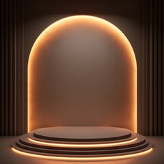 Poster - Elegantly Illuminated: A Minimalist Display Podium with Warm Tones and Architectural Detail