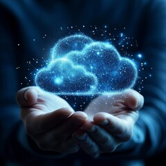 Fototapete - Holding the Future: Cloud Computing Technology in Hand, Representing Connectivity and Digital Transformation