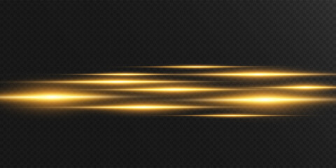 Aufkleber - Golden horizontal light streaks with glow and motion blur on transparent background. Futuristic speed, energy, and illumination effect.
