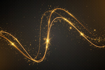 Aufkleber - Light sparkle glitter shine glow with golden wavy light trails, glowing particles, and sparkling effects on a transparent background.	
