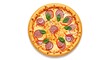 © IDEACENA - Delicious Salami Pizza with Fresh Basil and Red Onion on White