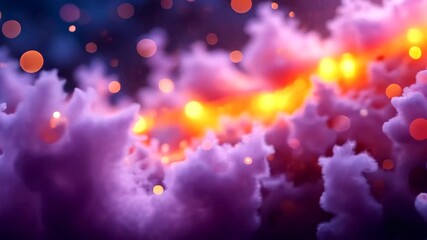 Wall Mural - Abstract Digital Art Purple Clouds With Glowing Orange Bokeh and Ethereal Ambiance