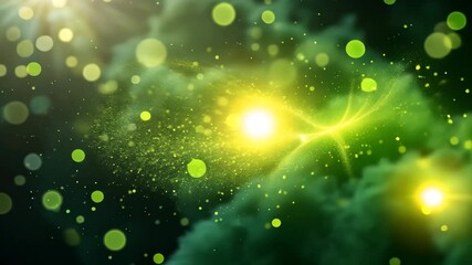 Wall Mural - abstract green art with bokeh effect dynamic light and energy in a glowing space