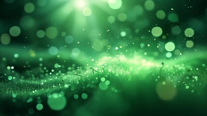 Wall Mural - abstract green bokeh background with light rays and shimmering particles