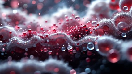 Wall Mural - abstract microscopic structure with red white and blue bokeh and bubble elements