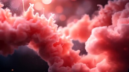 Wall Mural - abstract pink smoke cloud with bokeh effect against dark background
