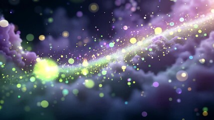 Wall Mural - abstract purple cloudscape with flowing light and sparkling particles against dark backdrop