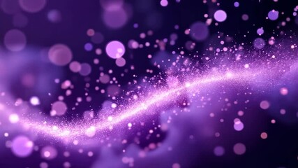 Wall Mural - abstract purple wave with glowing particles and bokeh effect against dark background
