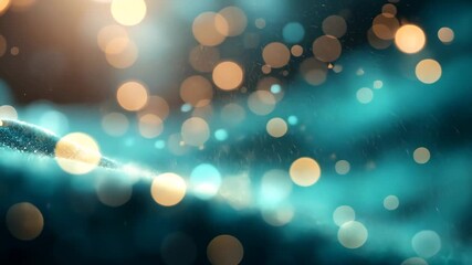 Wall Mural - abstract teal and gold bokeh background with glowing circular light effects