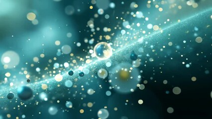 Wall Mural - abstract turquoise and gold glittering particles with bokeh effect against dark background
