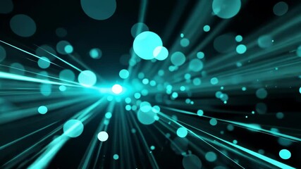 Wall Mural - abstract turquoise light beams and bokeh circles on dark background