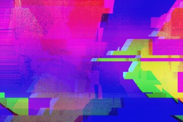 Wall Mural - vibrant glitch art in neon pink, blue, yellow. futuristic, y2k style, with fluorescent, trippy effec