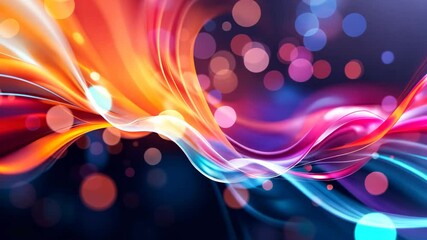 Wall Mural - dynamic abstract background with flowing orange yellow pink and blue lines against a dark backdrop w