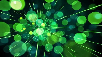 Wall Mural - dynamic abstract green bokeh with light streaks and black background visual