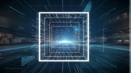 Canvas Print - futuristic tunnel vision with geometric squares and blue glowing particles