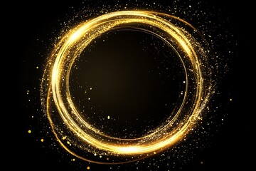Wall Mural - golden glowing circular light frame on black background.