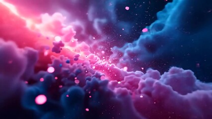 Wall Mural - pink and blue cloudscape with glowing particles in atmospheric scene
