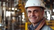 © Pradana - Close up portrait of a smiling general manager man in white helmet at oil company processing plant background
