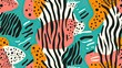 © pakbar - Abstract pattern with zebra stripes, circles, and colorful spots.