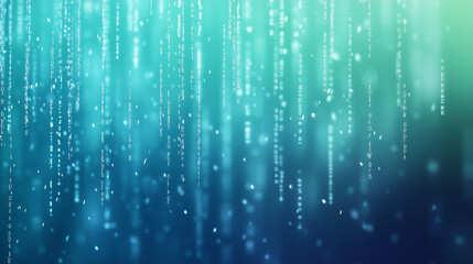 Abstract binary digits falling like rain over a digital blue-green gradient. Perfect for software development companies