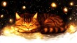 © Serta - Sleeping tabby cat amidst glowing lights.