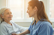 © ArtNeuroNet - Caring nurse engaging with elderly patient in a bright room