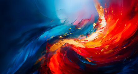 Poster - Vivid abstract artwork with swirling colors and dynamic composition in blue, red, orange, and yellow hues.