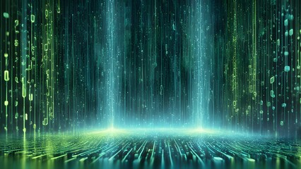 Ethereal Green Digital Rain Abstract Background