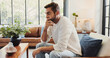 © BuyOutFelix01/peopleimages.com - Thinking, crisis and man in home with stress for bankruptcy, financial challenge or difficult decision. Sad, worry and person with concern for doubt, mistake or debt with reflection for mental health